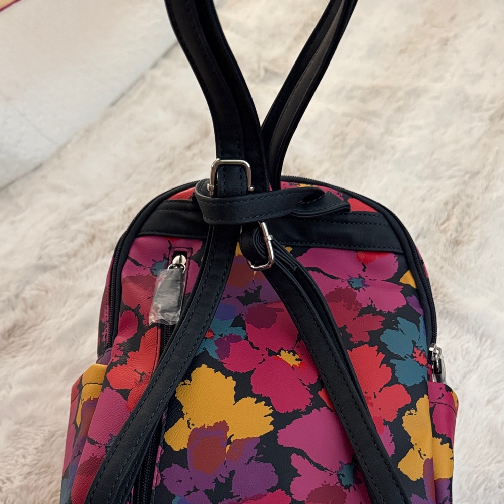 Floral ladies mini Backpack purse - Pink & Yellow & turquoise pattern - Picture 11 of 12